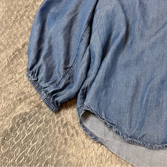 Old Navy women’s blue denim-look super soft flowy long bell sleeve tunic medium - Picture 3 of 11
